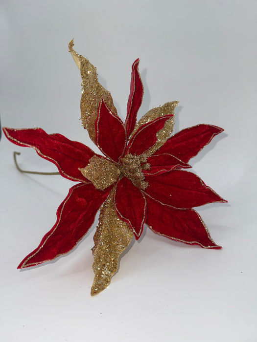 24" Regal Velvet W/Glitter Poinsettia Stem MTX73519-RDGD - DecoExchange®