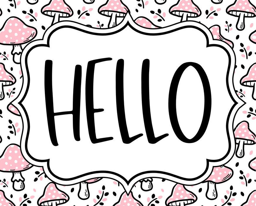 Pink Mushroom Sign, Hello Sign, DCO-01318, Sign For Wreath, 8x10" Metal Sign - DecoExchange®