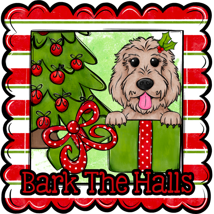 Golden Doodle Wreath Sign, Bark The Halls Dog Sign, 12" Wreath Sign, DCO-W-00117