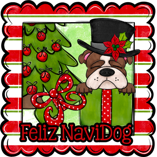 Bull Dog Wreath Sign, Feliz NaviDog Dog Sign, 12" Wreath Sign, DCO-W-00119