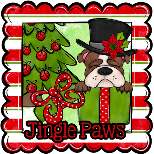 Bull Dog Wreath Sign, Jingle Paws Dog Sign, 22" Door Hanger, DCO-W-00120-DH
