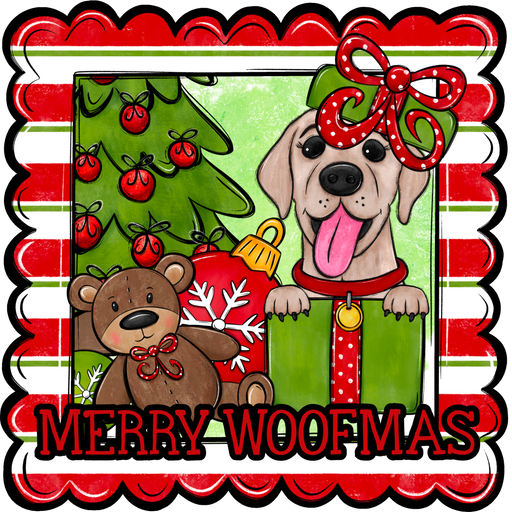 Labrador Wreath Sign, Merry Woofmas Dog Sign, 12" Wreath Sign, DCO-W-00127