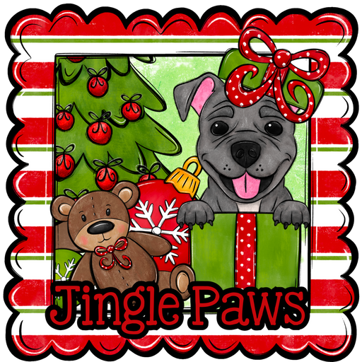 Pit Bull Wreath Sign, Jingle Paws Dog Sign, 22" Door Hanger, DCO-W-00132-DH