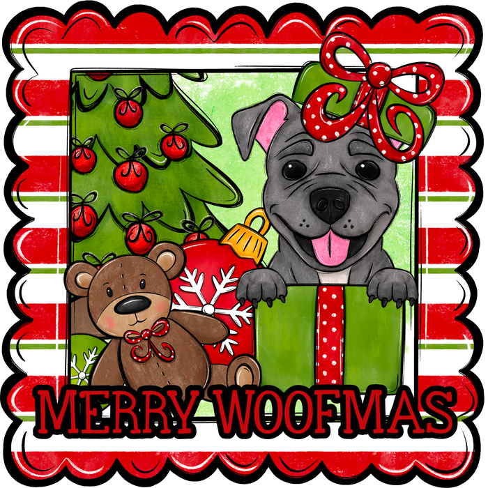 Pit Bull Wreath Sign, Merry Woofmas Dog Sign, 12" Wreath Sign, DCO-W-00133