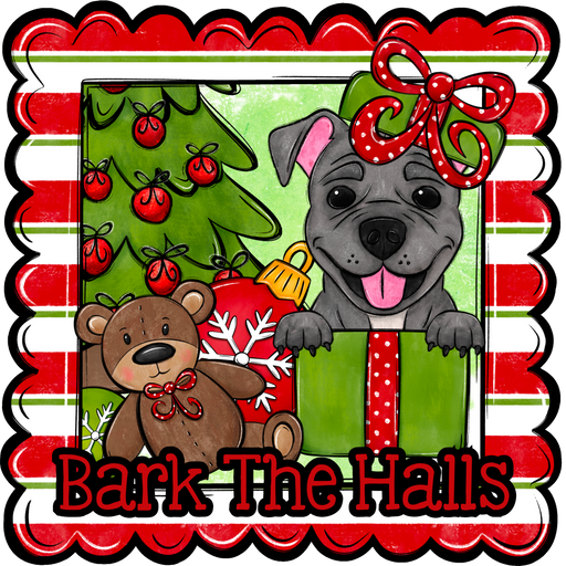 Pit Bull Wreath Sign, Bark The Halls Dog Sign, 12" Wreath Sign, DCO-W-00134