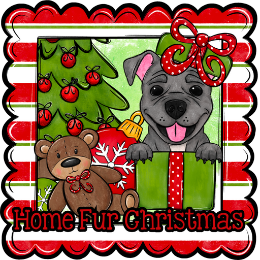 Pit Bull Wreath Sign, Home Fur Christmas Dog Sign, 12" Wreath Sign, DCO-W-00135