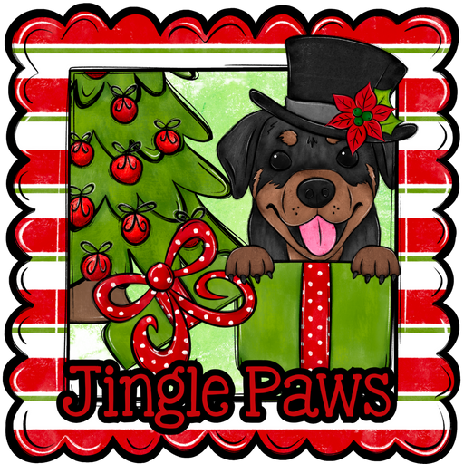 Rottweiler Wreath Sign, Jingle Paws Dog Sign, 12" Wreath Sign, DCO-W-00138