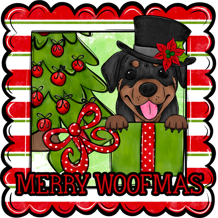Rottweiler Wreath Sign, Merry Woofmas Dog Sign, 12" Wreath Sign, DCO-W-00139