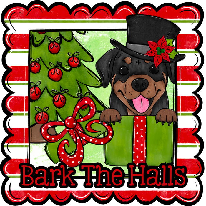 Rottweiler Wreath Sign, Bark The Halls Dog Sign, 12" Wreath Sign, DCO-W-00140