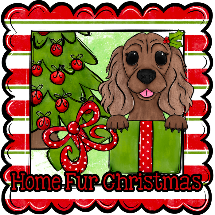 Cocker Spaniel Wreath Sign, Home Fur Christmas Dog Sign, 12" Wreath Sign, DCO-W-00147