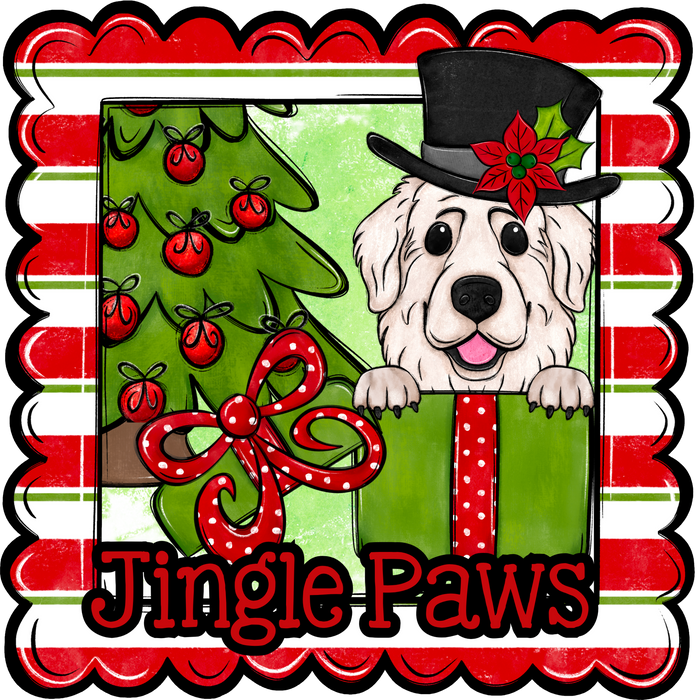 Great Pyrenees Wreath Sign, Jingle Paws Dog Sign, 22" Door Hanger, DCO-W-00150-DH