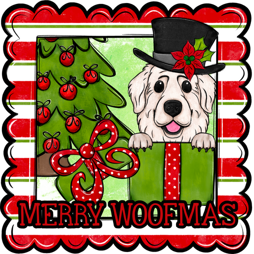 Great Pyrenees Wreath Sign, Merry Woofmas Dog Sign, 22" Door Hanger, DCO-W-00151-DH