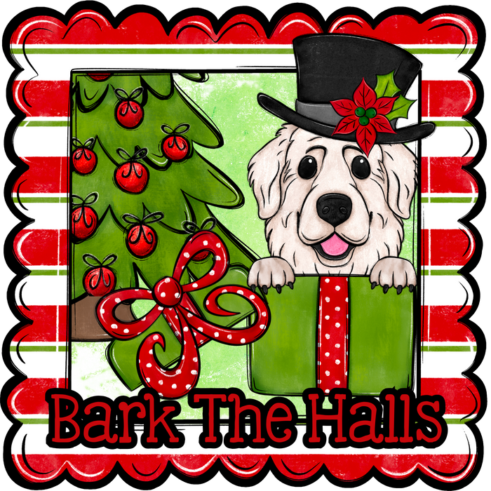 Great Pyrenees Wreath Sign, Bark The Halls Dog Sign, 22" Door Hanger, DCO-W-00152-DH