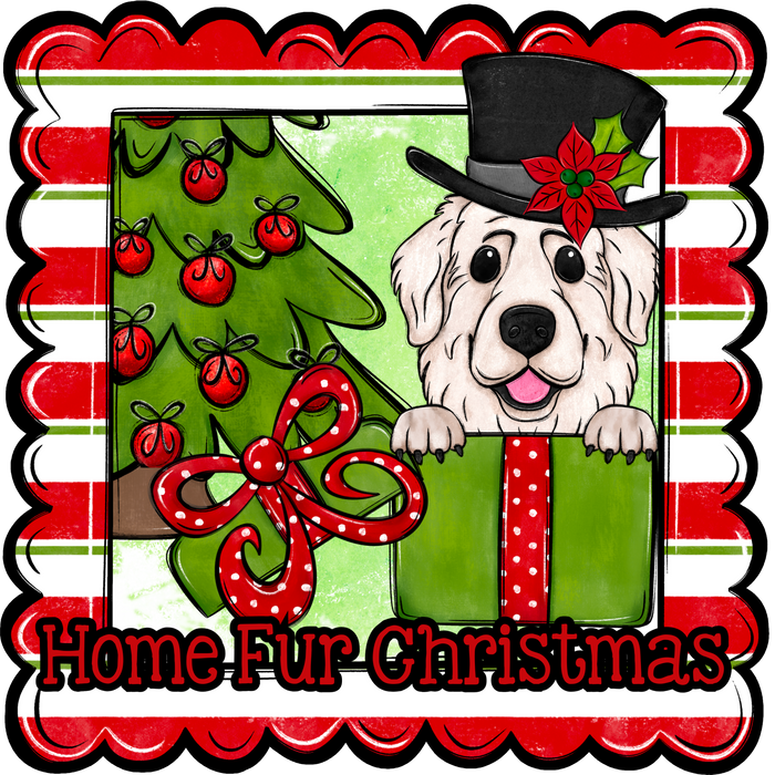 Great Pyrenees Wreath Sign, Home Fur Christmas Dog Sign, 12" Wreath Sign, DCO-W-00153