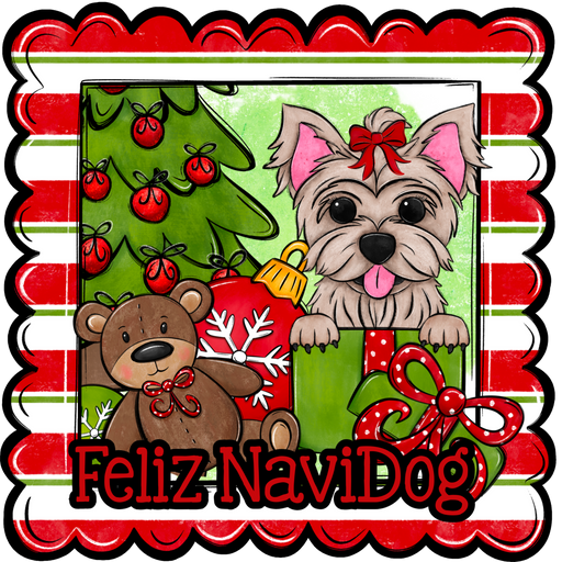 Yorkie Wreath Sign, Feliz NaviDog Dog Sign, 12" Wreath Sign, DCO-W-00154