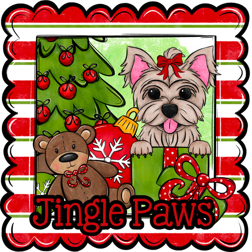 Yorkie Wreath Sign, Jingle Paws Dog Sign, 22" Door Hanger, DCO-W-00155-DH