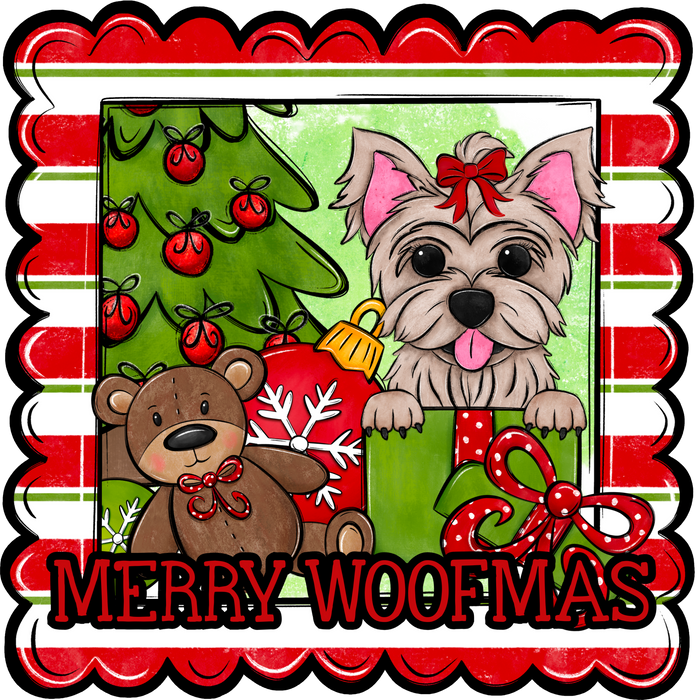 Yorkie Wreath Sign, Merry Woofmas Dog Sign, 22" Door Hanger, DCO-W-00156-DH