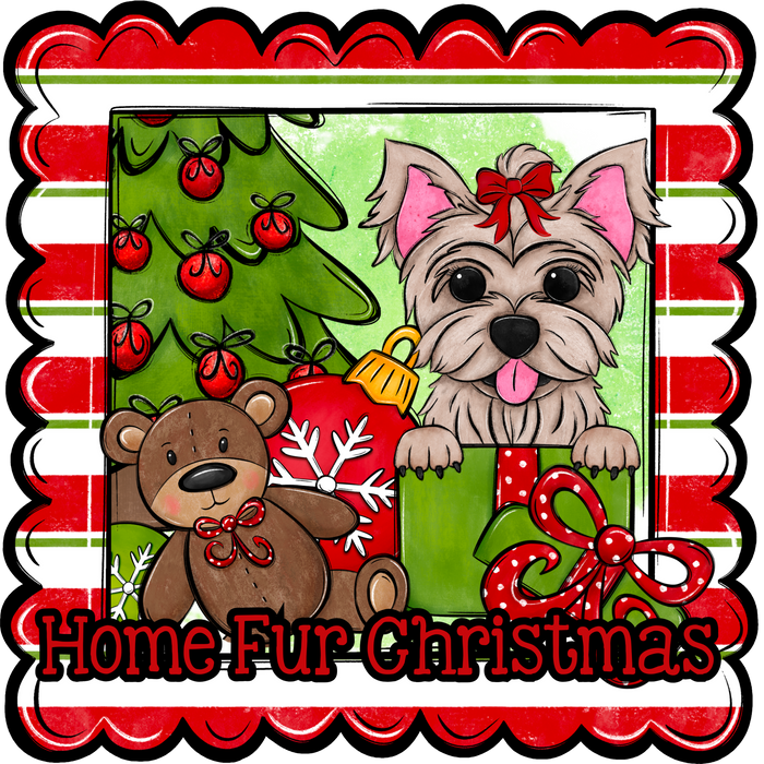 Yorkie Wreath Sign, Home Fur Christmas Dog Sign, 22" Door Hanger, DCO-W-00158-DH