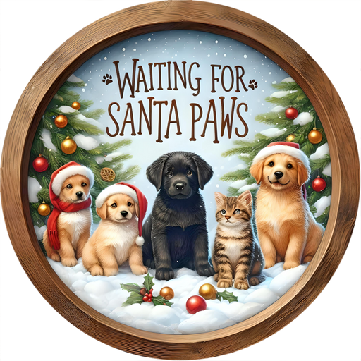 Christmas Dogs, Santa Paws, DECOE-5319-D, Sign For Wreath, 10" Wood Sign - DecoExchange®