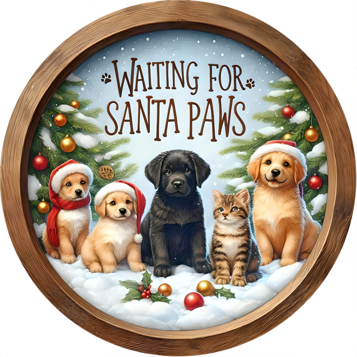 Christmas Dogs, Santa Paws, DECOE-5319-D, Sign For Wreath, 10" Wood Sign - DecoExchange®