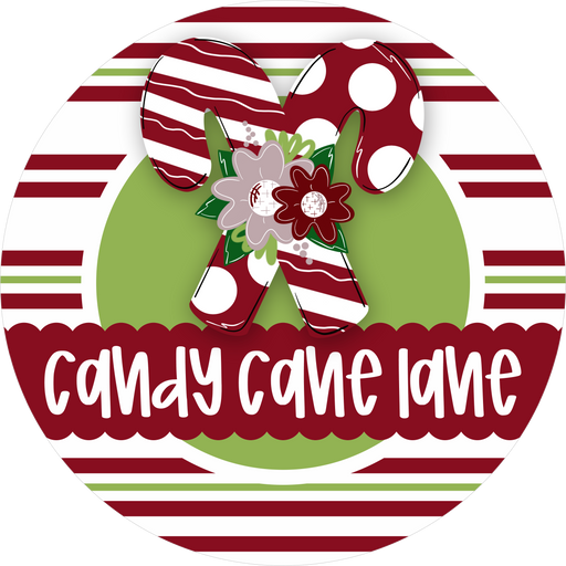 Christmas Sign, Candy Cane Lane, DECOE-5321-D, Sign For Wreath, 10" Wood Sign