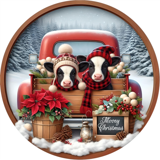 Christmas Sign, Cow Sign, DECOE-5341, Sign For Wreath, 10" Metal Sign