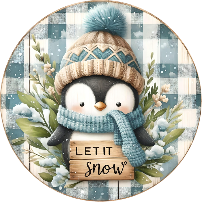 Penguin Sign, Let It Snow, DECOE-5342-D, Sign For Wreath, 10" Wood Sign
