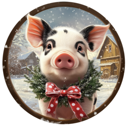 Pig Sign, Christmas Sign, DECOE-5359-D, Sign For Wreath, 10" Wood Sign