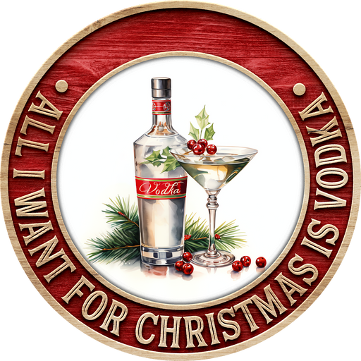 Christmas Sign, Vodka Christmas, DECOE-5364, Sign For Wreath, 10" Metal Sign