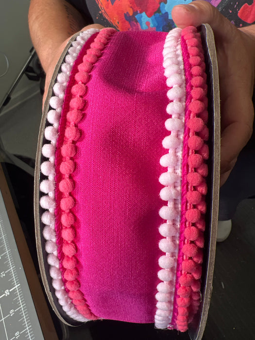 3" X 10Yds Dupion Light Pink Dark Pink Pom Pom Trim, Hot Pink 05-1896 - DecoExchange®