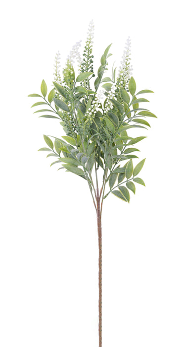 19"L Plastic Mini Berry Spike/Leaf Bush Cream/Tt Green FG662039