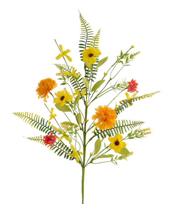 29"L Daisy/Forsythia/Fern Spray Orange/Yellow/Coral/Green FH8170