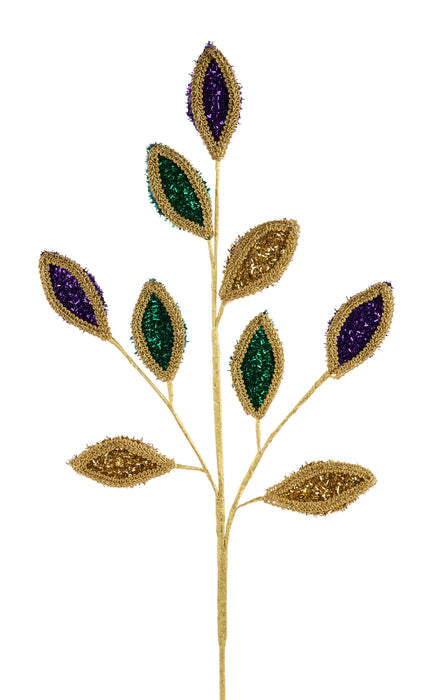 28"L V Glitter/Lace Leaf Spray Mardi Gras HG3361 - DecoExchange®