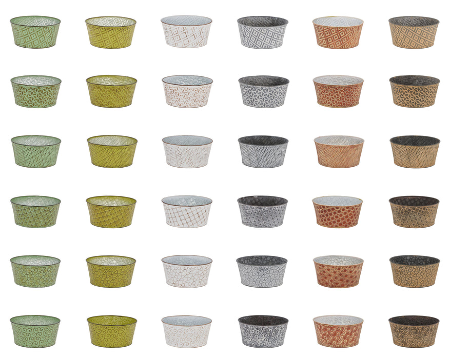 6 Asst 9"Diax4.25"H Tin Pot, Dl9 6 Asst Colors KE2749 - DecoExchange®