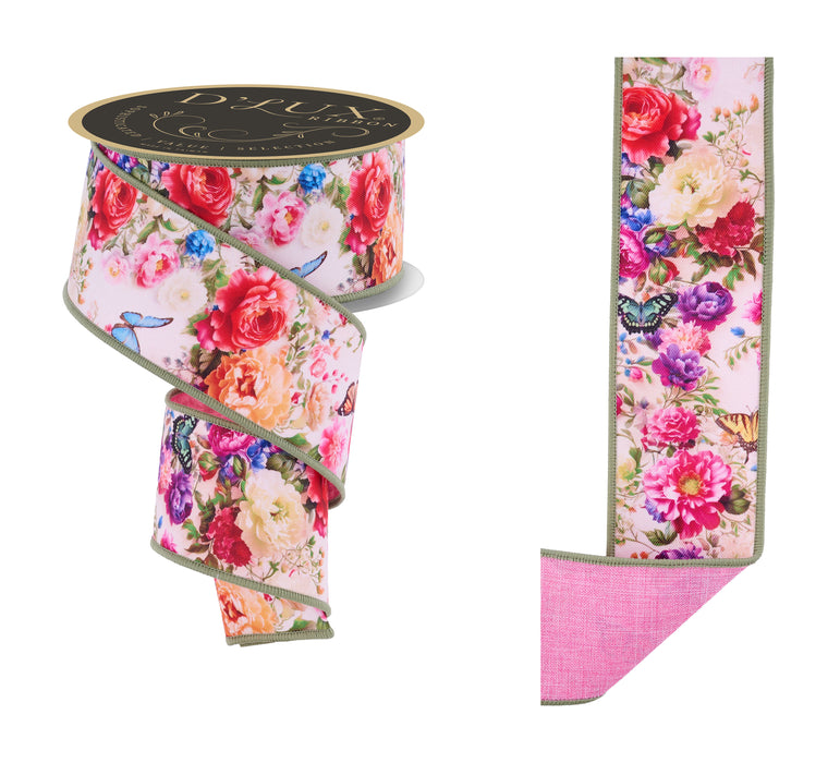 2.5"X10Yd Florals/Butterflies/Fused Ivy/Wht/Multi LX1194AM