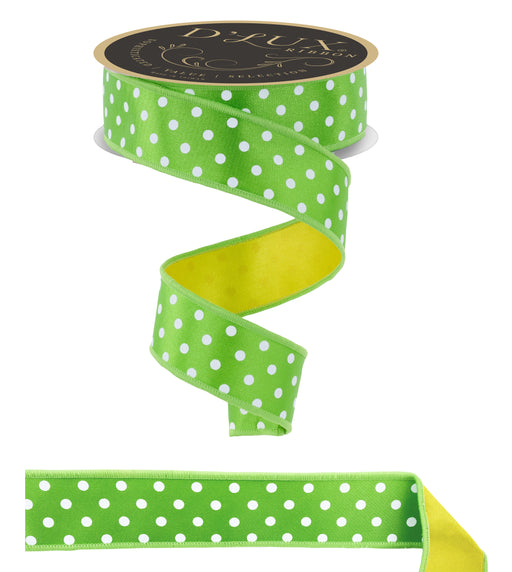 1.5"X10Yd Small Polka Dot/Fused Fresh Green/White/Yellow LX3038HT - DecoExchange®