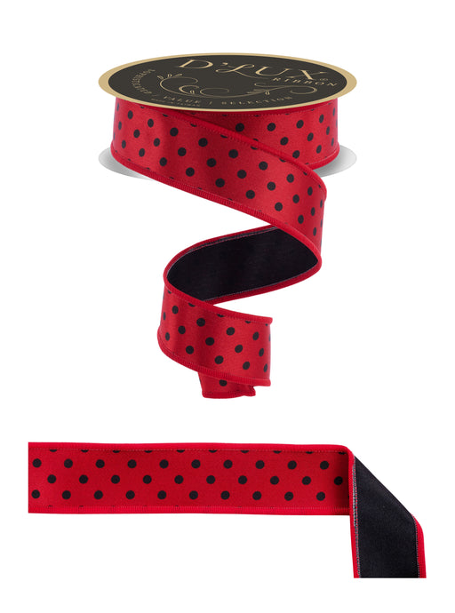 1.5"X10Yd Small Polka Dot/Fused Red/Black LX3050MA - DecoExchange®