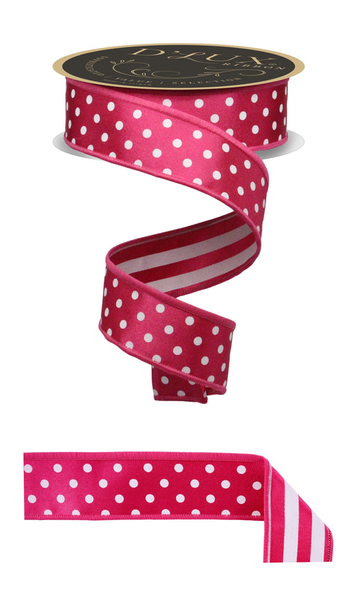 1.5"X10Yd Polka Dot/Stripe/Fused Hot Pink/White LX305511 - DecoExchange®