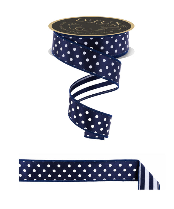 1.5"X10Yd Polka Dot/Stripe/Fused Navy Blue/White LX305519 - DecoExchange®