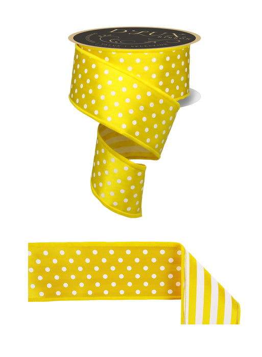 2.5"X10Yd Polka Dot/Stripe/Fused Sun Yellow/White LX305629 - DecoExchange®