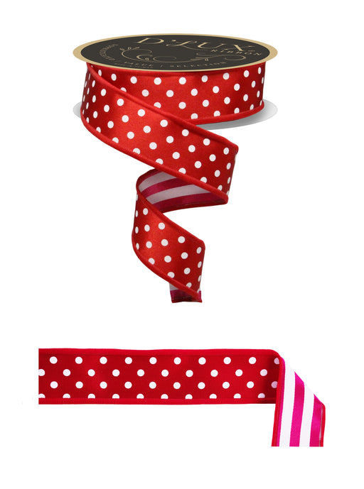 1.5"X10Yd Polka Dot/Stripe/Fused Red/White/Hot Pink LX3064Y9 - DecoExchange®