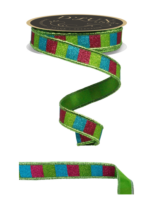 7/8"X10Yd Glitter Stripe/Fused Hot Pink/Lime/Turquoise LX3103YA - DecoExchange®