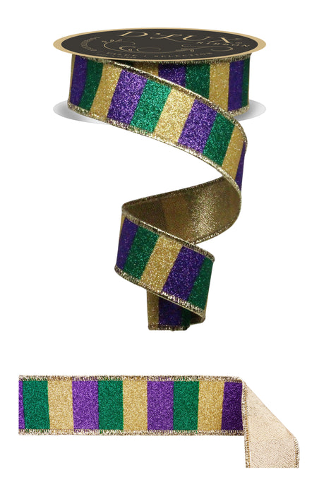 1.5"X10Yd Glitter Stripe/Fused Mardi Gras LX3108WY - DecoExchange®