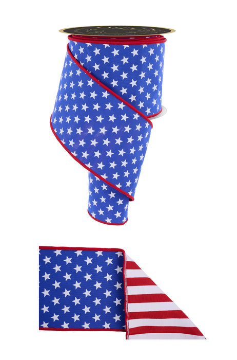 4"X10Yd Stars/Stripes Fused Back Royal Blue/Red/White LX311625 - DecoExchange®