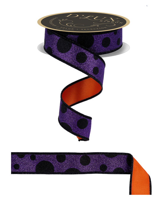 1.5"X10Yd Giant Multi Polka Dots/Fused Black/Purple/Orange LX323502