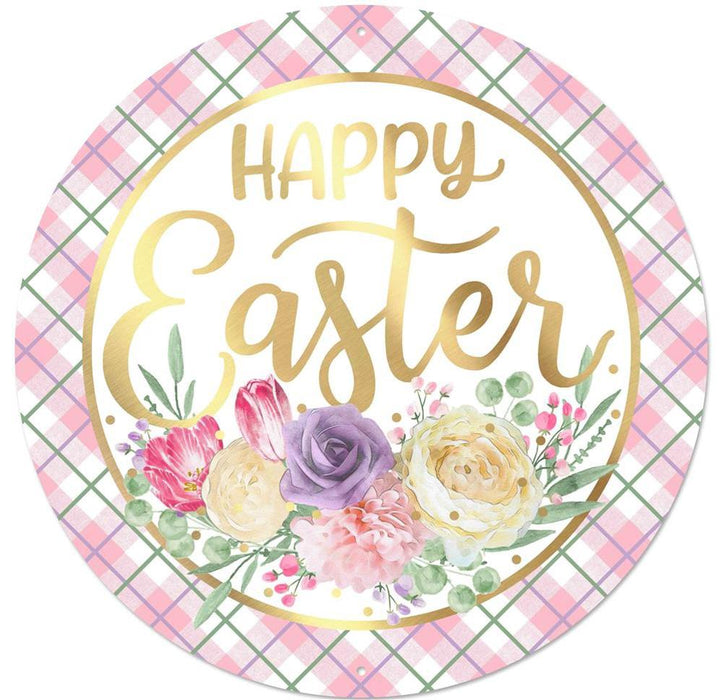 12"Dia Metal/Foil Happy Easter Sign White/Pink/Lav/Cream/Gold MD0832