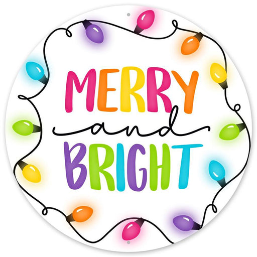 12"Dia Metal Merry And Bright W/Lights White/Multi/Black MD0907 - DecoExchange®