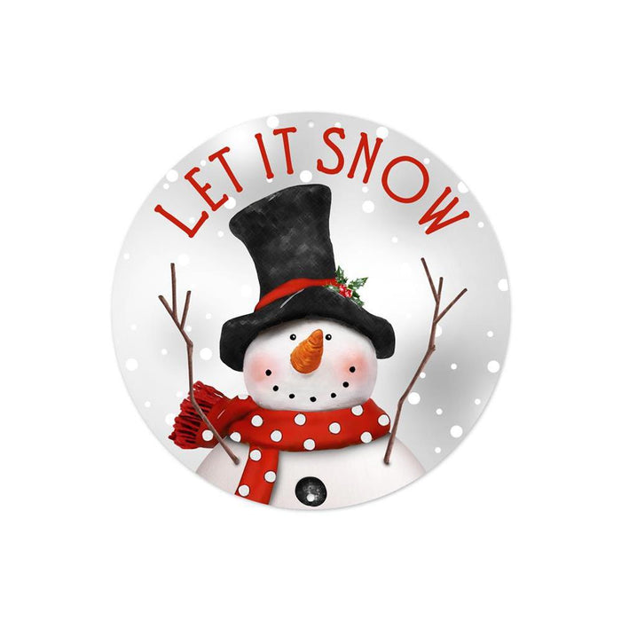 8"Dia Metal Let It Snow Snowman White/Red/Black/Grey MD0956 - DecoExchange®