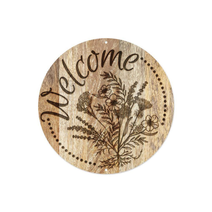8"Dia Welcome W/Wildflowers Metal Sign Brown MD1118