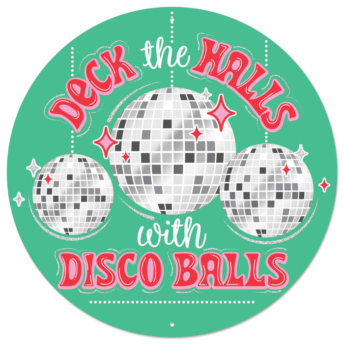 12"Dia Gltr Deck The Halls W/Disco Balls Dk Mint/Red/Pink/Grey MD162095 - DecoExchange®